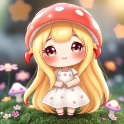 A cute chibi-style mushroom girl with an adorable and whimsical appearance