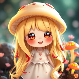 A cute chibi-style mushroom girl with an adorable and whimsical appearance