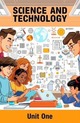 A visually engaging educational illustration representing the theme of science and technology, focusing on Unit One
