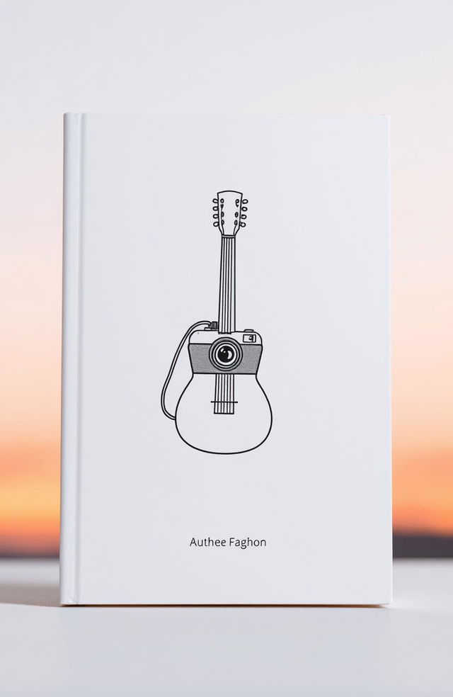 A minimalistic book cover design for a romantic novel featuring a rock band and a female photographer