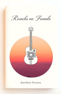 A minimalistic book cover design for a romantic novel featuring a rock band and a female photographer