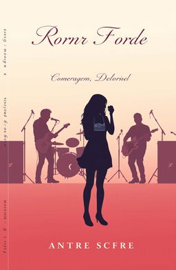 A minimalistic book cover design for a romantic novel featuring a rock band and a girl photographer