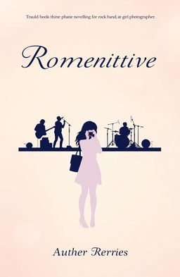 A minimalistic book cover design for a romantic novel featuring a rock band and a girl photographer