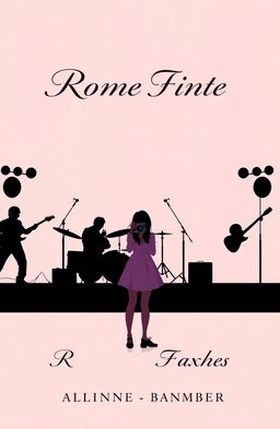 A minimalistic book cover design for a romantic novel featuring a rock band and a girl photographer