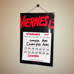 A book cover titled 'Viernes 13' featuring a wall-mounted calendar for October 2006