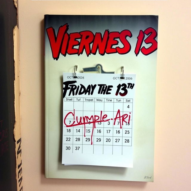 A book cover titled 'Viernes 13' featuring a wall-mounted calendar for October 2006