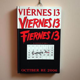A book cover titled 'Viernes 13' featuring a wall-mounted calendar for October 2006