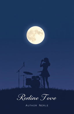 A minimalistic book cover design for a romantic novel featuring a rock band and a girl who is a photographer