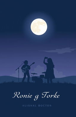A minimalistic book cover design for a romantic novel featuring a rock band and a girl who is a photographer
