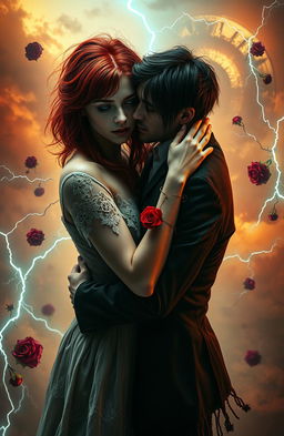 A surreal and intense visual representation of 'torture love', depicting a passionate yet painful relationship