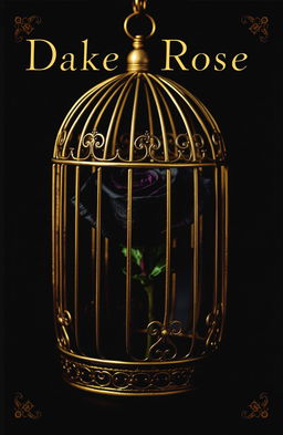 A dark cover featuring a beautiful black rose inside an open golden cage