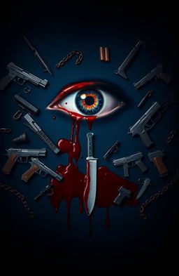 A striking image featuring a dark blue background with a large, intense eye centrally positioned