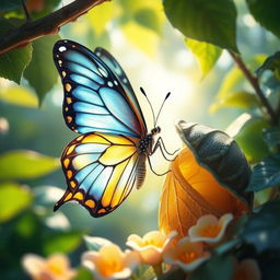 A captivating artistic representation of metamorphosis, illustrating the transformation of a butterfly emerging from its cocoon