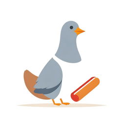 A crisp, cartoon cardboard pigeon nestled comfortably in a hot dog on a pure white background