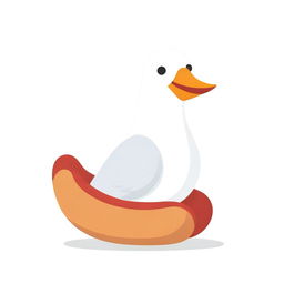 A crisp, cartoon cardboard pigeon nestled comfortably in a hot dog on a pure white background