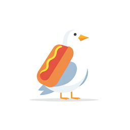 A crisp, cartoon cardboard pigeon nestled comfortably in a hot dog on a pure white background