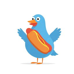 A fun cartoon cardboard blue pigeon humorously integrated with a hot dog, contrasted against a stark white background