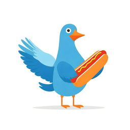 A fun cartoon cardboard blue pigeon humorously integrated with a hot dog, contrasted against a stark white background