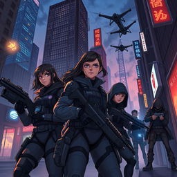 A gripping and intense illustration of Team Kira in action, striving to thwart the sinister plans of a clandestine organization called Nexus
