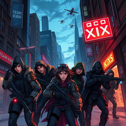 A gripping and intense illustration of Team Kira in action, striving to thwart the sinister plans of a clandestine organization called Nexus