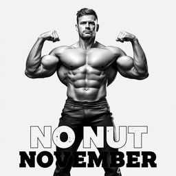 A powerful black and white image of a strong, muscular man standing confidently in a stylized pose, showcasing his strength and discipline