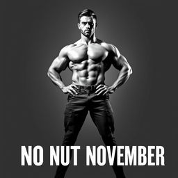 A powerful black and white image of a strong, muscular man standing confidently in a stylized pose, showcasing his strength and discipline