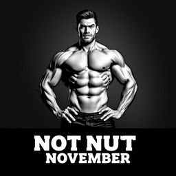 A powerful black and white image of a strong, muscular man standing confidently in a stylized pose, showcasing his strength and discipline