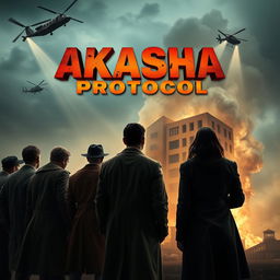 A captivating scene featuring a detective group, their backs turned towards the viewer, watching in awe as a building is being destroyed in front of them