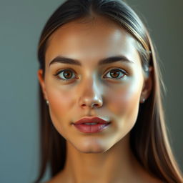 A full-body portrait of a young Latin woman, 20 years old, with fair skin