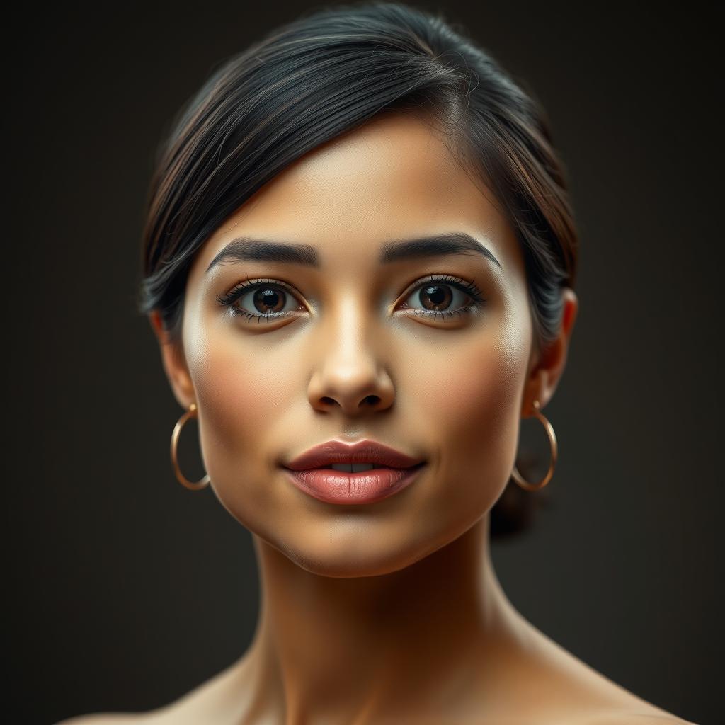 A portrait in ultra high definition of a Latin woman with an oval-shaped face