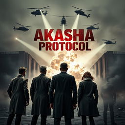 An intense scene featuring a detective group of five members, their backs facing the viewer as they stand together, watching a building being dramatically destroyed
