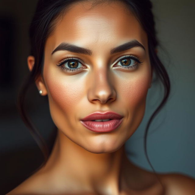 A portrait in ultra high definition of a Latin woman with an oval-shaped face