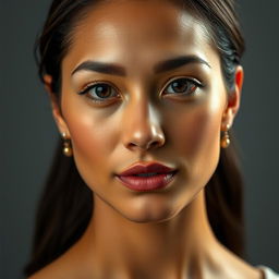 A portrait in ultra high definition of a Latin woman with an oval-shaped face