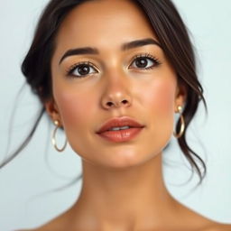 A portrait in ultra high definition of a Latin woman with an oval-shaped face