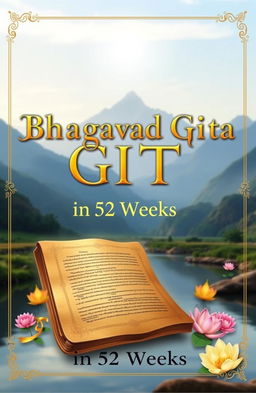 A visually appealing book cover design titled 'Bhagavad Gita in 52 Weeks' featuring a serene and spiritual theme