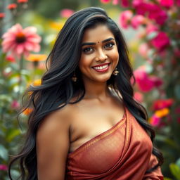 A beautifully detailed portrait of a big-breasted Indian woman in an artistic setting