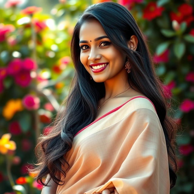 A beautifully detailed portrait of a big-breasted Indian woman in an artistic setting