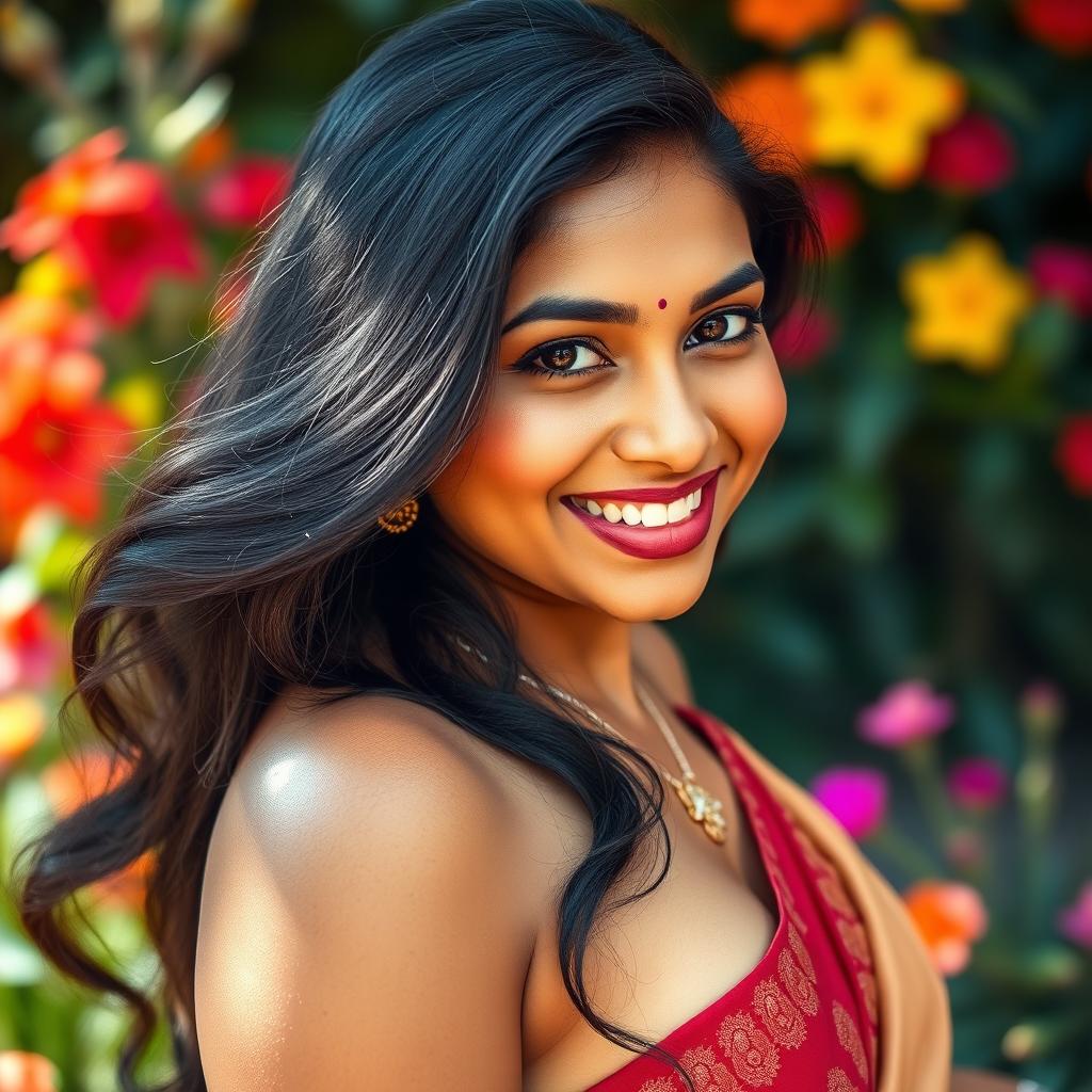 A beautifully detailed portrait of a big-breasted Indian woman in an artistic setting
