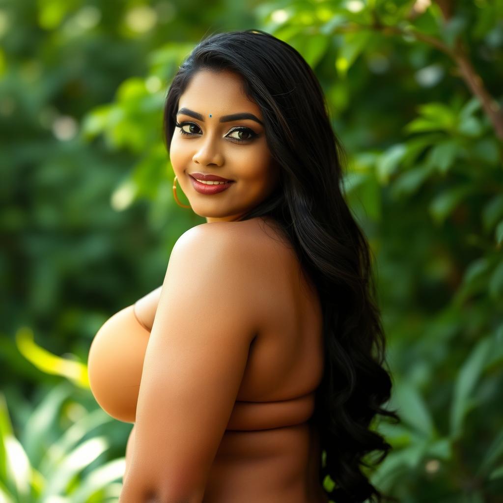 A beautiful Indian woman with voluptuous features, showcasing her curves confidently