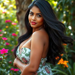 A stunning Indian woman with an hourglass figure, featuring ample curves and glowing skin
