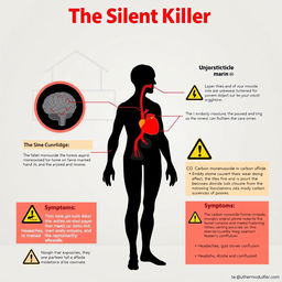 An informative and detailed illustration depicting the effects of Carbon Monoxide (CO) poisoning on the human body