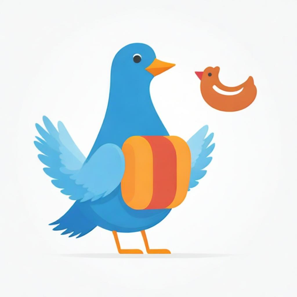 Whimsical cartoon of a blue cardboard pigeon integrated with a hot dog on a pristine white background