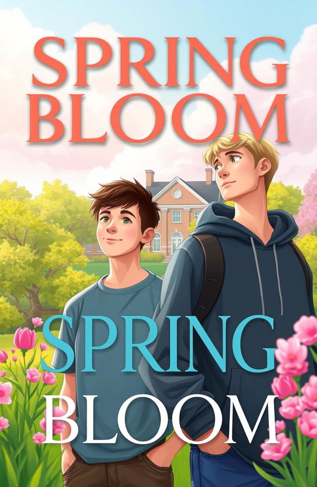 A vibrant, blossoming spring landscape for the book cover of 'Spring Bloom'