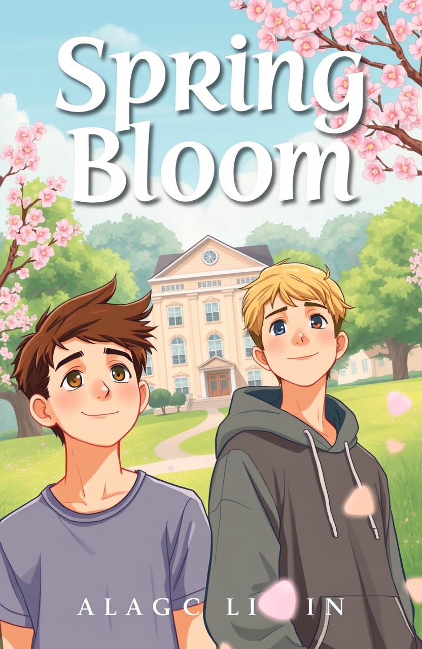 A vibrant, blossoming spring landscape for the book cover of 'Spring Bloom'