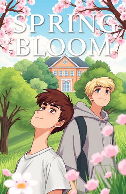 A vibrant, blossoming spring landscape for the book cover of 'Spring Bloom'