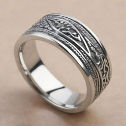 A beautifully designed men's silver ring with intricate patterns