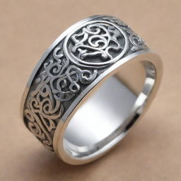 A beautifully designed men's silver ring with intricate patterns