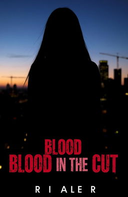 The silhouette of a girl with very long, straight black hair, standing against a city skyline at dusk