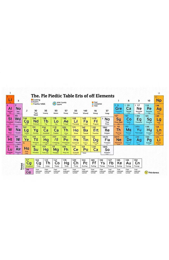 An educational and detailed illustration of the periodic table of elements, highlighting the different groups, including alkali metals, alkaline earth metals, transition metals, halogens, and noble gases