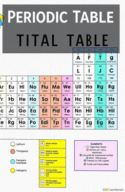 An educational and detailed illustration of the periodic table of elements, highlighting the different groups, including alkali metals, alkaline earth metals, transition metals, halogens, and noble gases